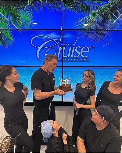 Celebrating a birthday at a plastic surgery clinic.