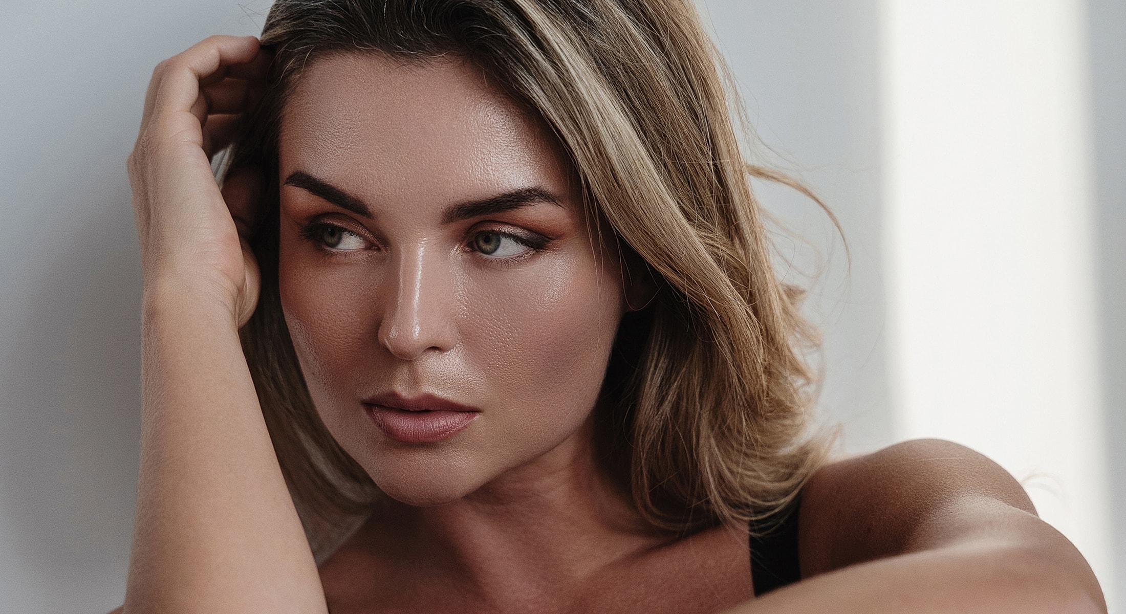 Orange County Brow lift model looking contemplative.